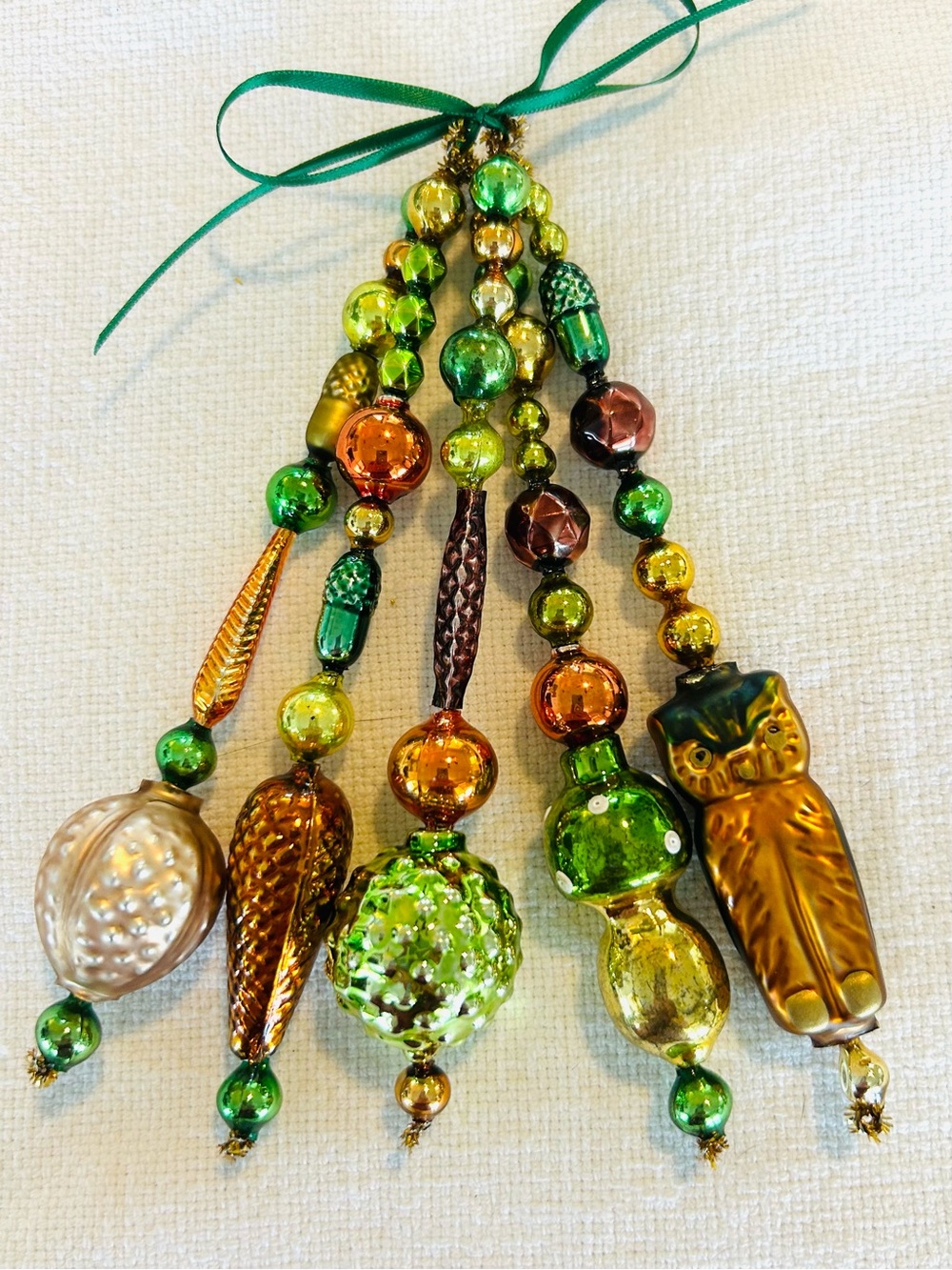 🍁Vintage Repurposed Fall Halloween ornaments, Glass garland bead icicle